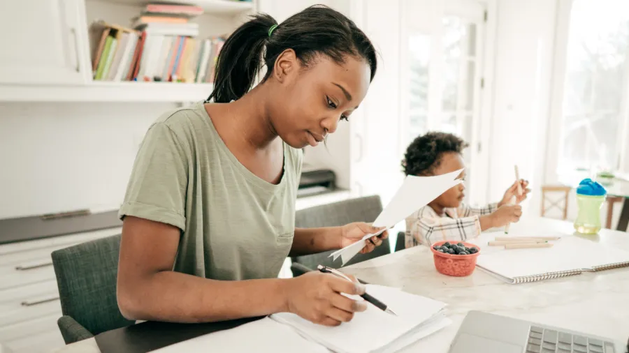 Woman filing taxes